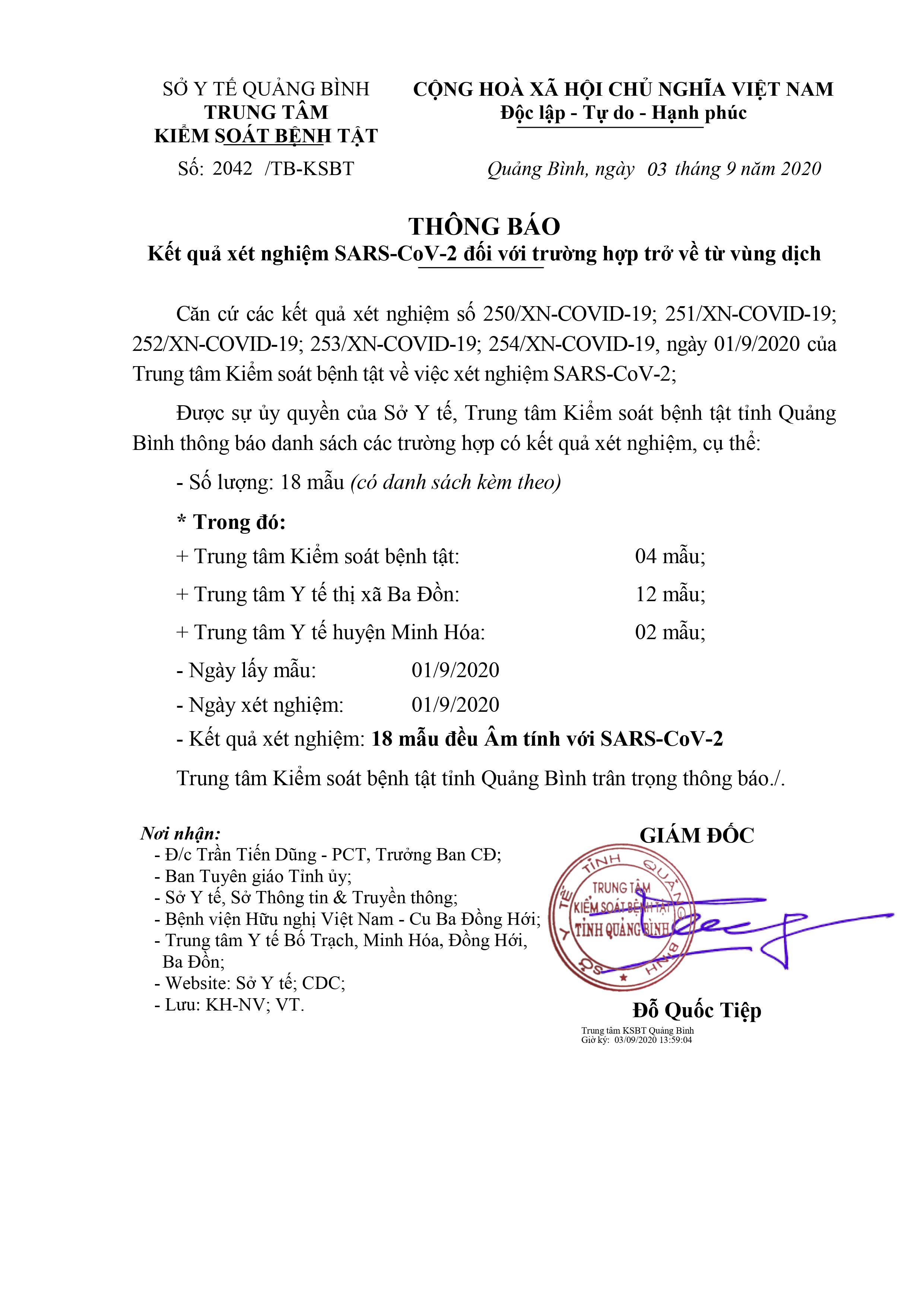 KQ XET NGHIỆM COVID SỐ 2042