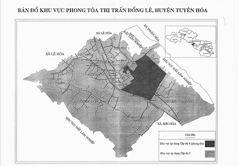 Sơ đồ khu vực phong tỏa thị trấn Đồng Lê