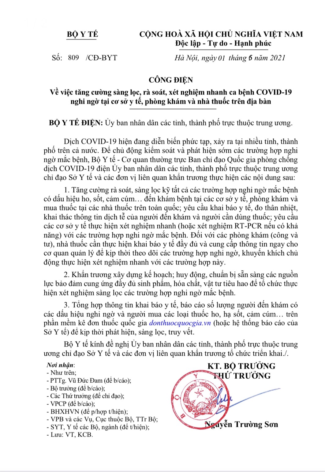 công điện BYT
